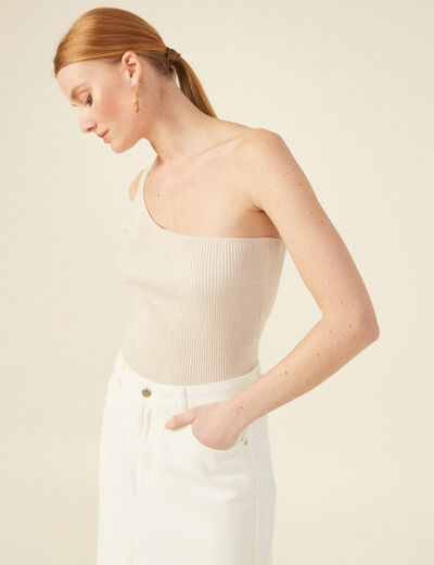 Pull asymétrique creme femme