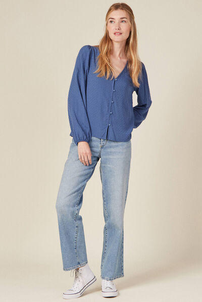 Chemise manches longues bleu ciel femme