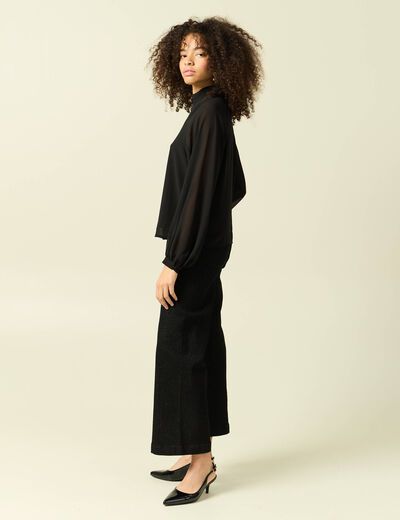 Blouse oversize col montant doubl&eacute;e noir femme