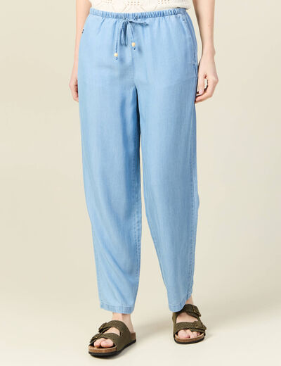 Pantalon jogger droit denim bleach femme
