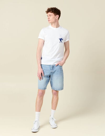 T-shirt manches courtes brodé blanc homme