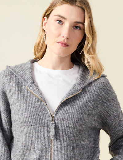 Gilet manches longues capuche gris clair femme