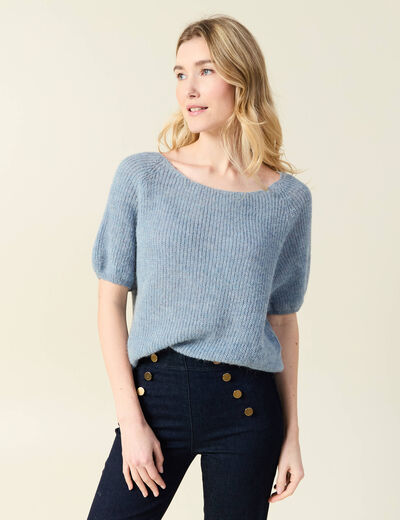 Pull manches courtes bleu gris femme