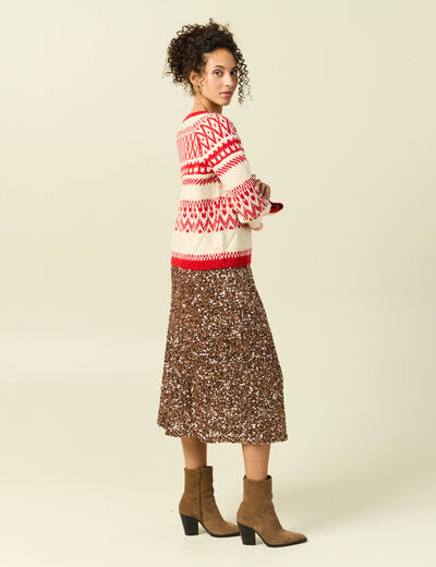 Pull manches longues col rond rouge femme