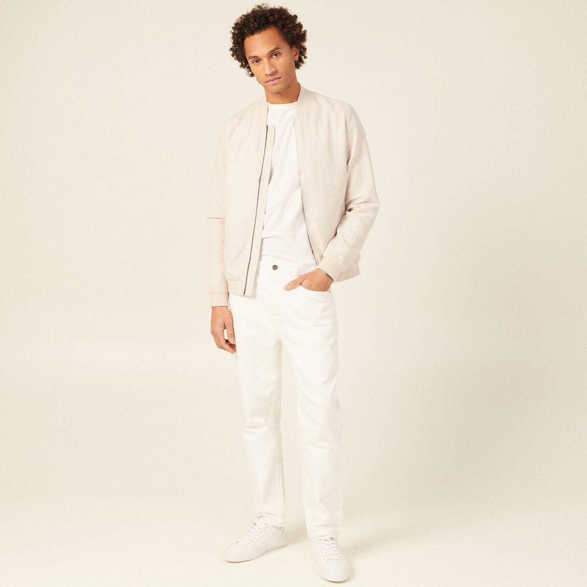 Veste droite zippée beige homme