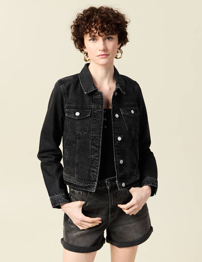 Veste ajustée en jean denim noir femme