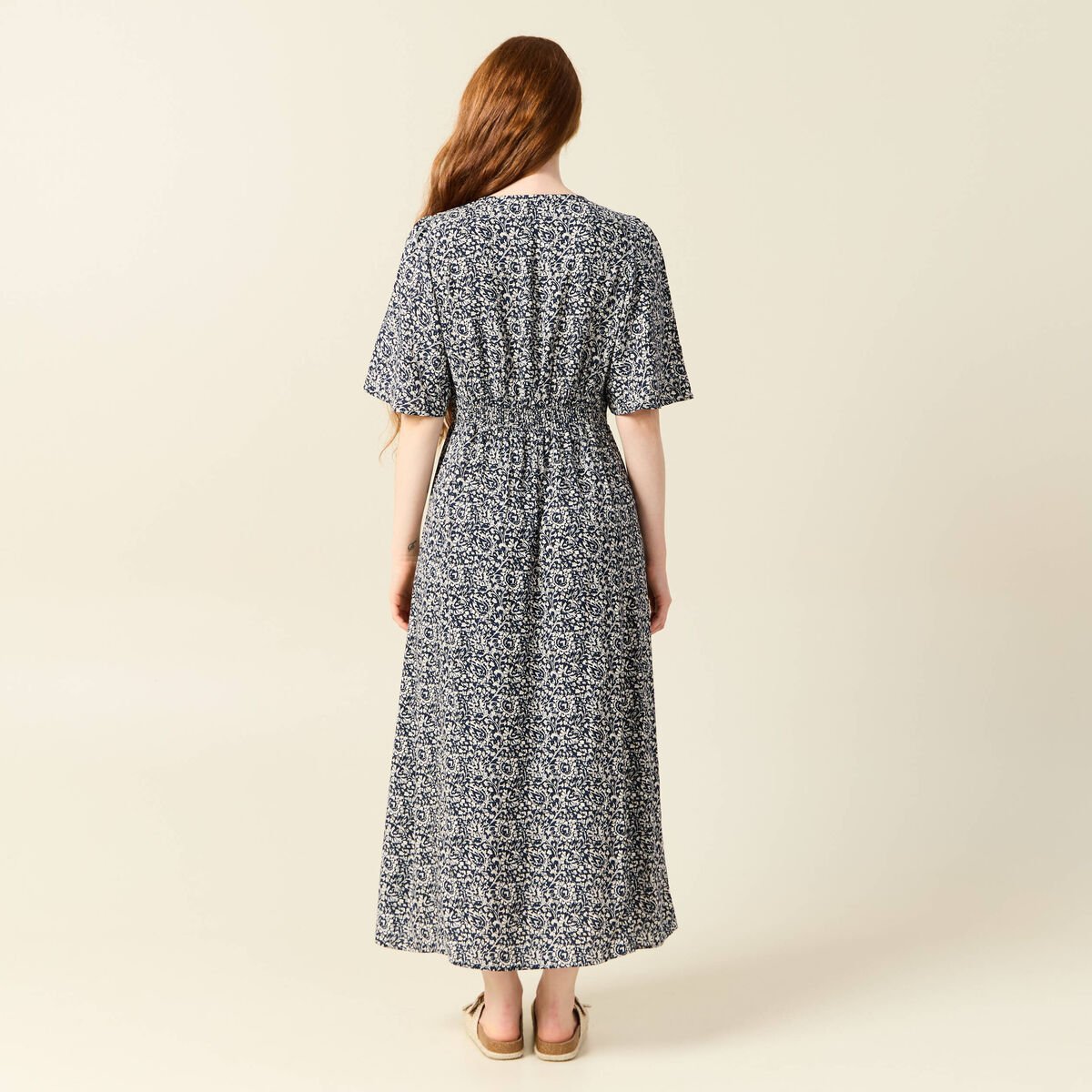Robe longue trapèze bleu femme