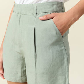Short droit avec pinces vert kaki femme
