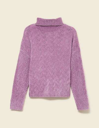 Pull col roul&eacute; manches longues mauve femme