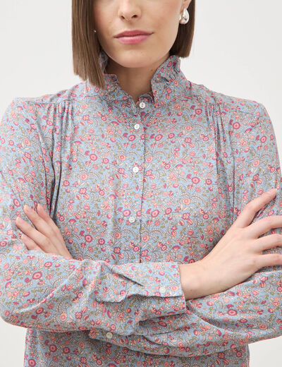 Chemise droite manches longues bleu gris femme
