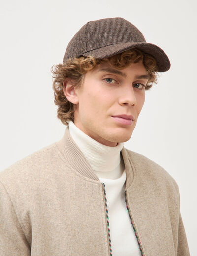 Casquette tweed avec doublure marron fonc&eacute; homme