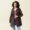 Parka longue à capuche marron foncé femme