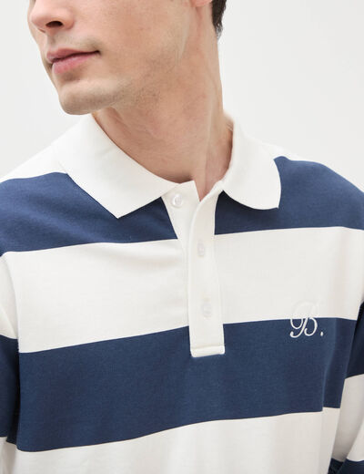 Sweat col polo manches longues bleu marine homme