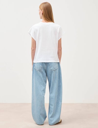 T-shirt droit col rond manches courtes blanc femme