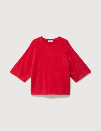 Pull droit manches 3/4 col rond rouge femme