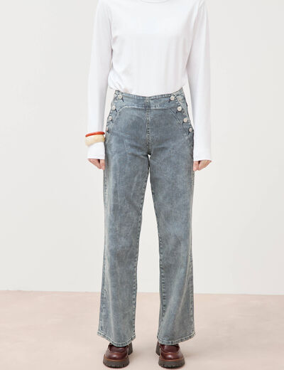 Pantalon large &agrave; pont taille haute denim used femme