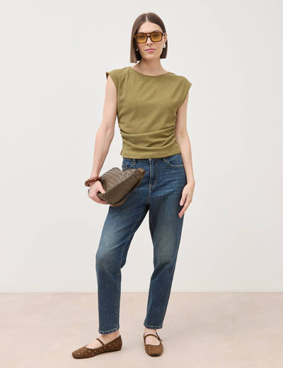 T-shirt ajust&eacute; sans manches vert kaki femme