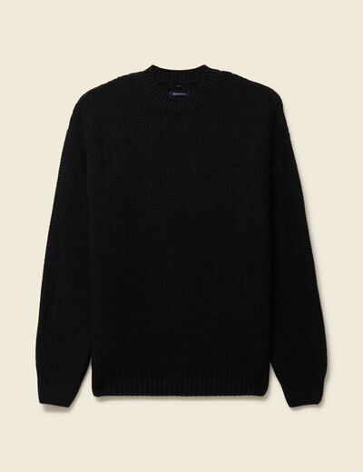 Pull manches longues col rond noir homme