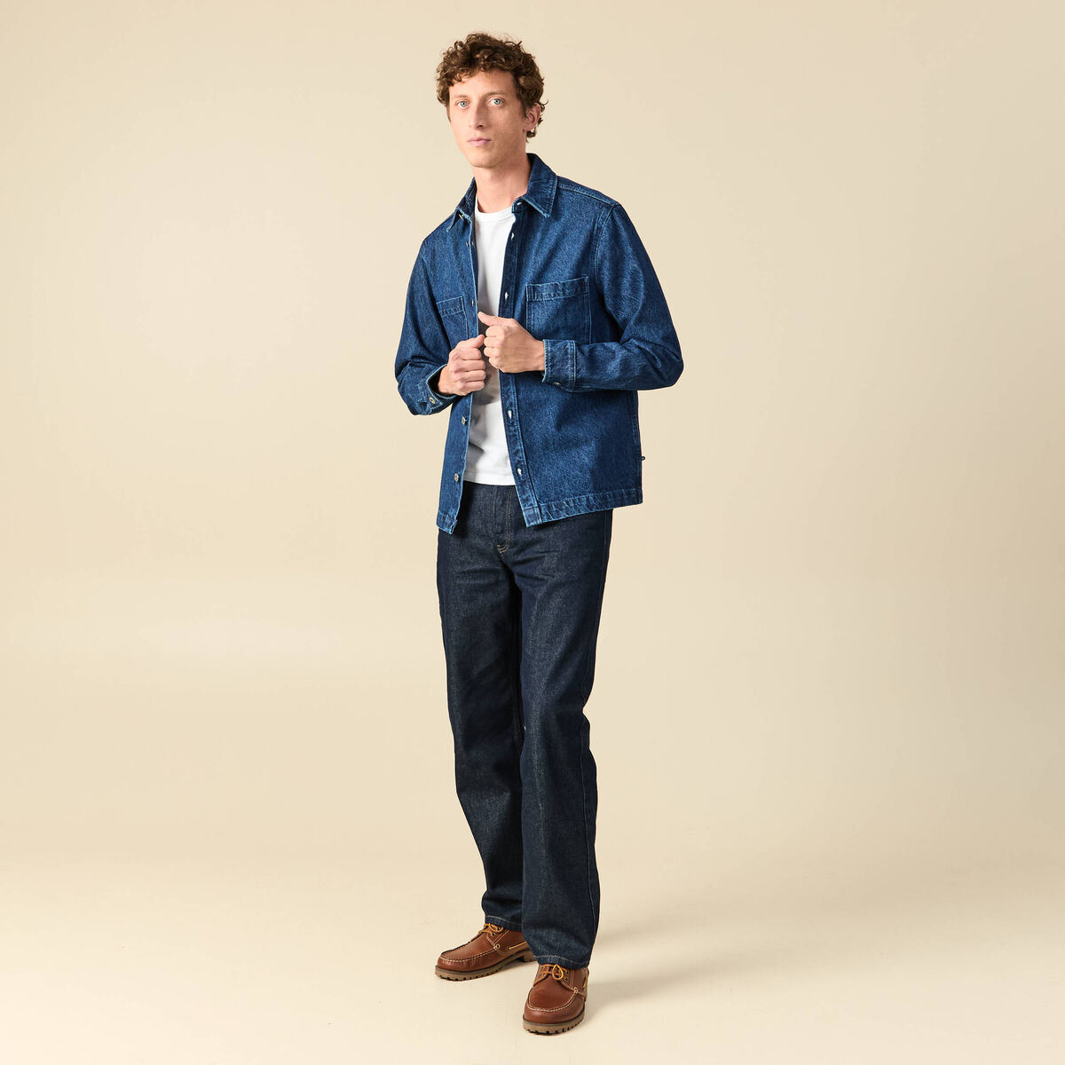 Surchemise en jeans coton coupe droite denim stone homme