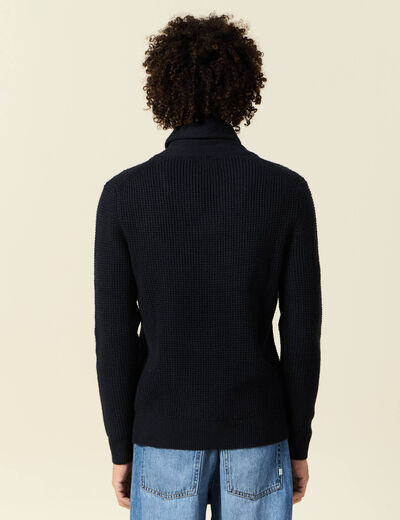 Pull manches longues col châle bleu marine homme