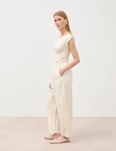 Pantalon barrel coupe loose taille haute ecru femme