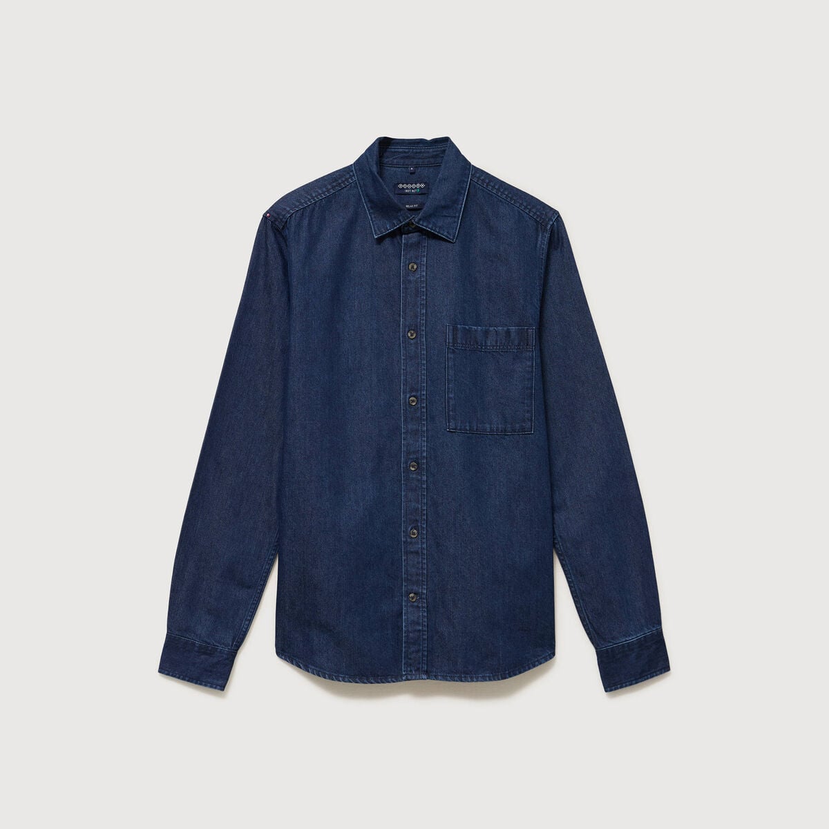 Chemise col am&eacute;ricain manches longues denim brut rinse homme