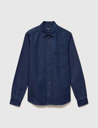 Chemise col am&eacute;ricain manches longues denim brut rinse homme