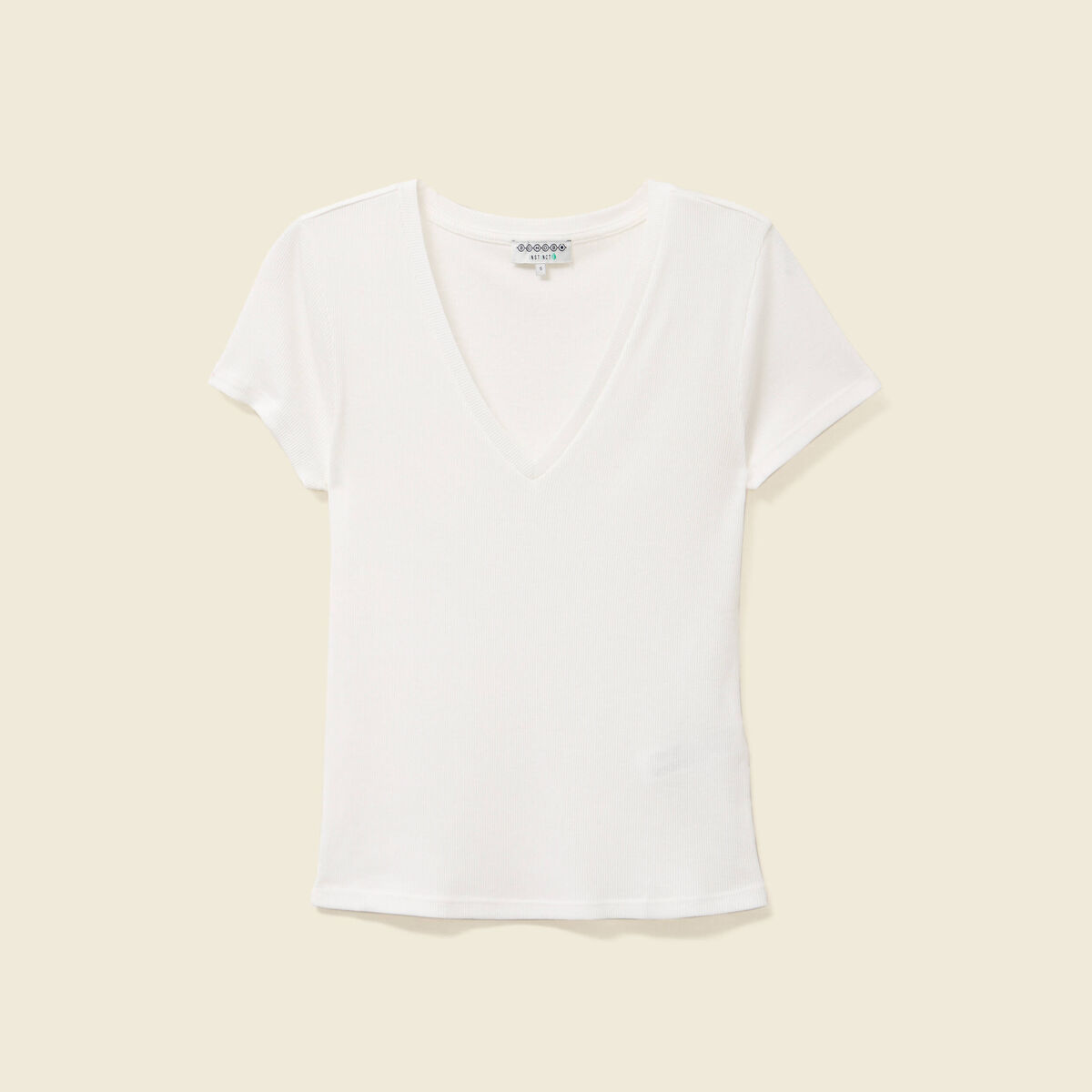 T-shirt ajusté col V manches courtes ecru femme
