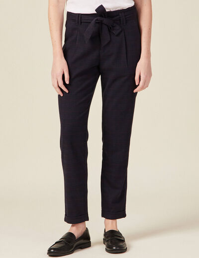 Pantalon carotte ceinturé bleu marine femme
