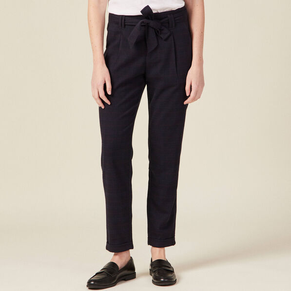 Pantalon carotte ceinturé bleu marine femme