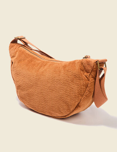 Sac demi-lune velours côtelé marron femme