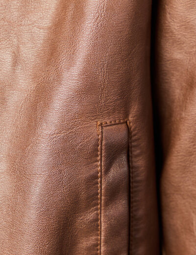 Bomber ajust&eacute; similicuir col tailleur marron femme