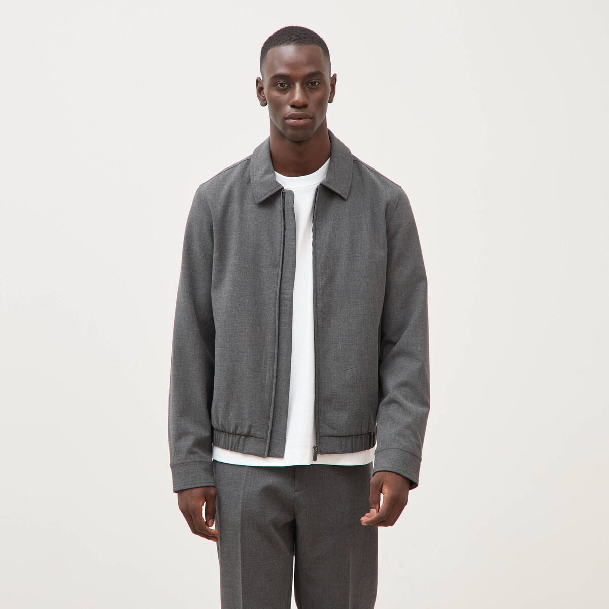 Blouson manches longues doubl&eacute; gris fonc&eacute; homme