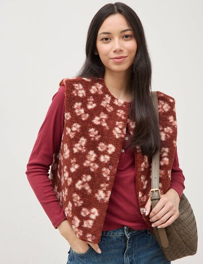 Gilet sans manches r&eacute;versible rouge fonc&eacute; femme