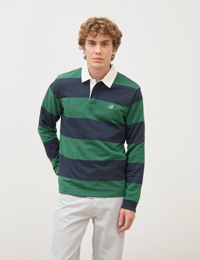 Polo manches longues broderie bleu marine homme