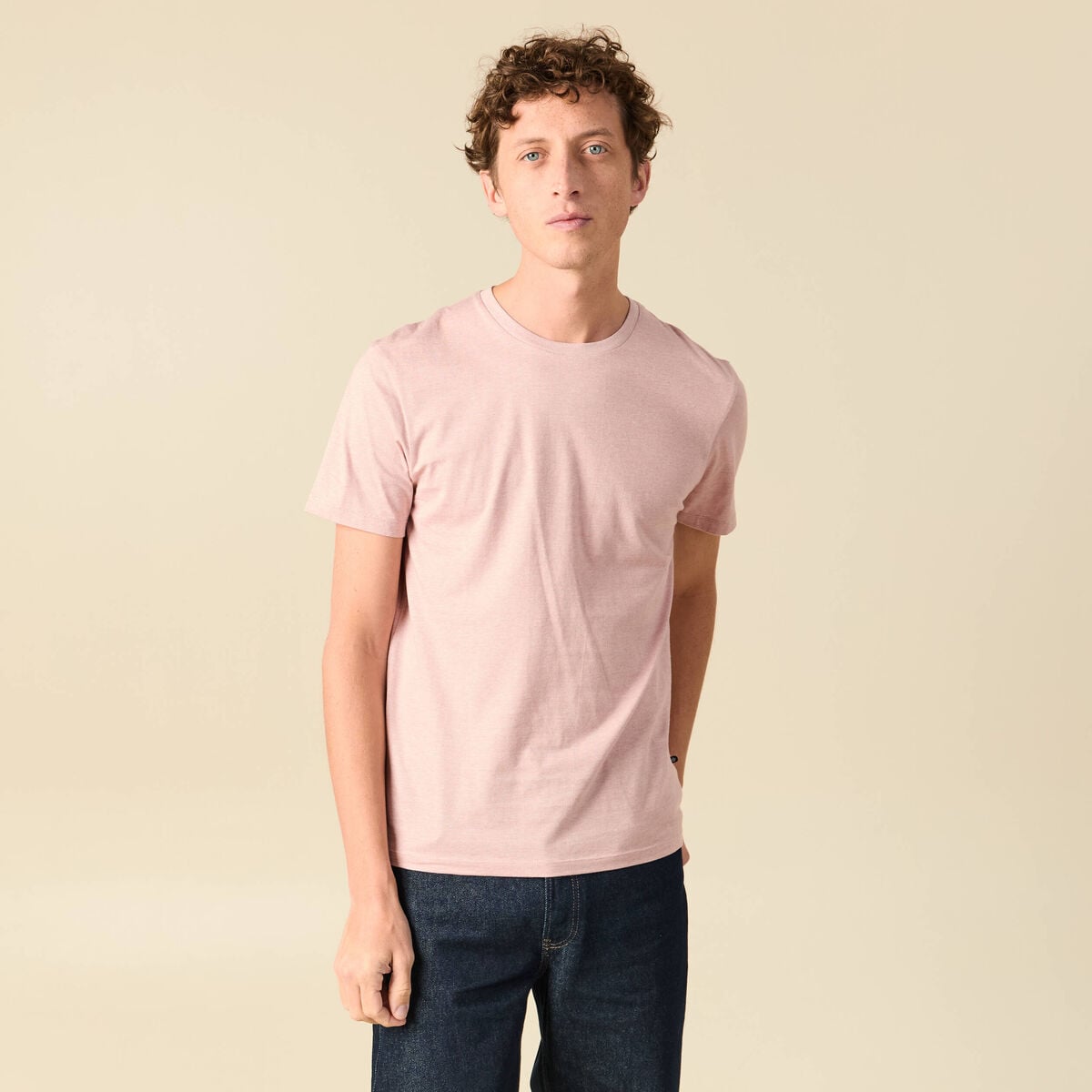 T-shirt cintr&eacute; col rond manches courtes vieux rose homme