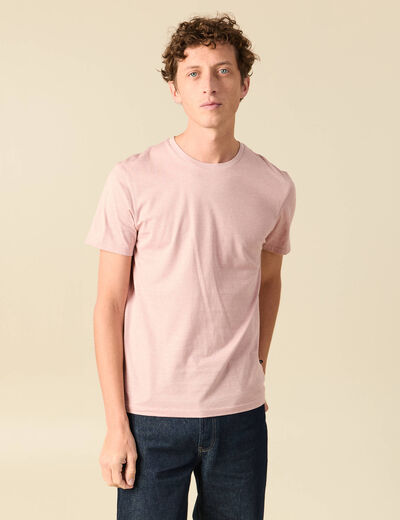 T-shirt cintr&eacute; col rond manches courtes vieux rose homme