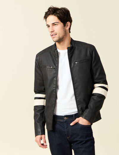 Blouson motard simili cuir noir homme