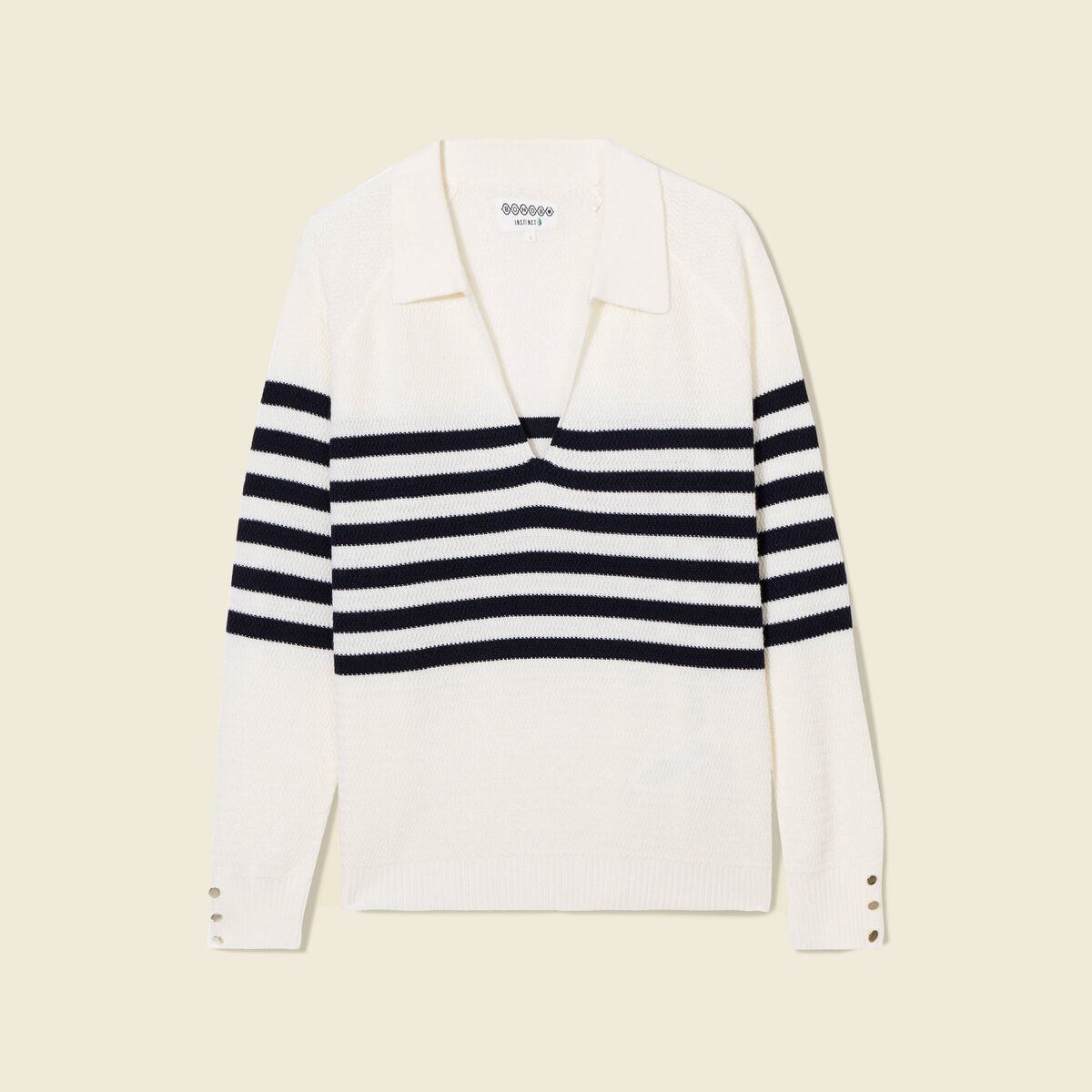 Pull col polo éco-responsable bleu marine femme