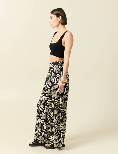 Pantalon large taille haute noir femme