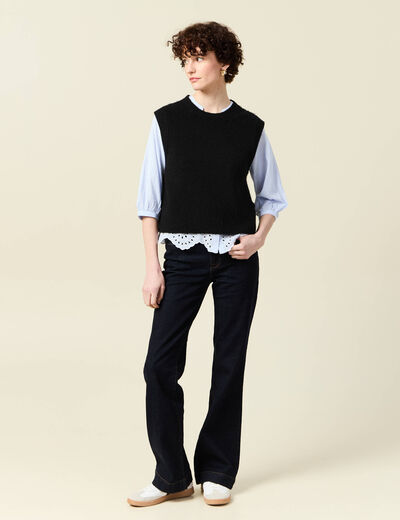 Chemise manches 3/4 brodée blanc femme