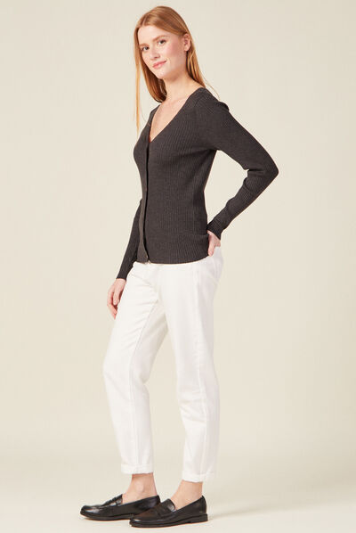Gilet col en V éco-responsable gris foncé femme