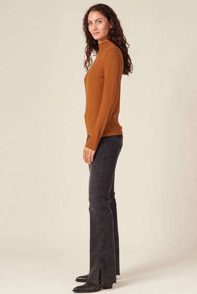 T-shirt manches longues marron femme