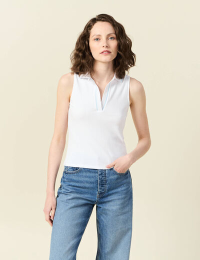Polo sans manches blanc femme
