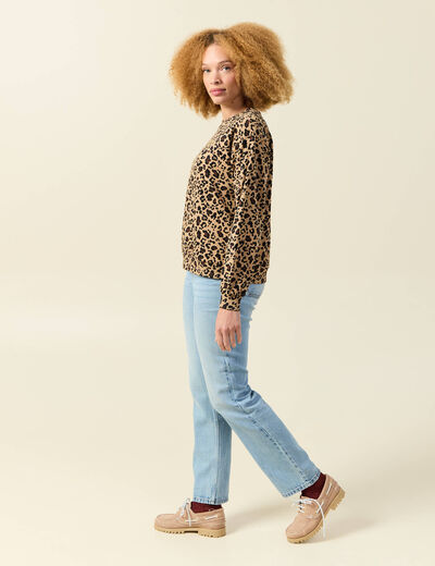 Sweat col rond manches longues beige femme