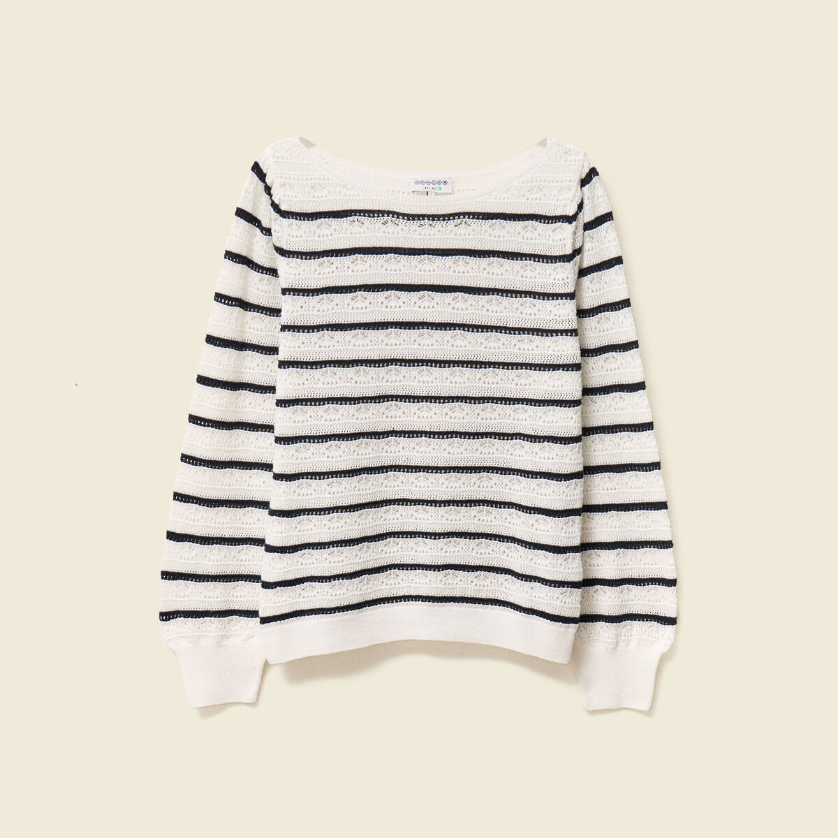Pull manches longues ajouré ecru femme