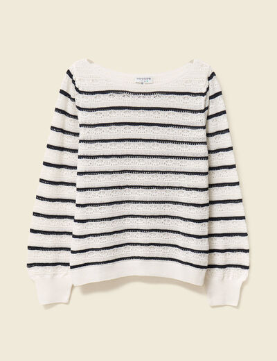 Pull manches longues ajouré ecru femme