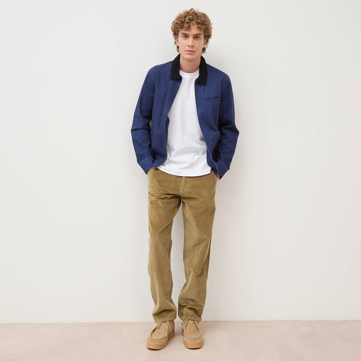 Pantalon droit en velours longueur 32 vert kaki homme