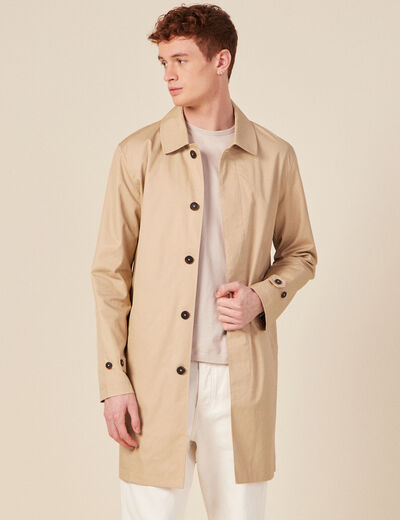 Blouson droit long en coton doubl&eacute; beige homme