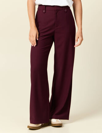 Pantalon large taille haute prune femme